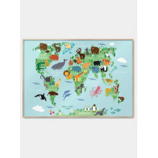 Weltkarte mit Tieren Poster, M (50x70, B2)