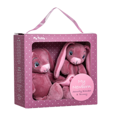Geschenkbox mit Kaninchen & Babytuch, pink